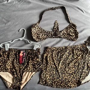Pin up couture leopard print three-piece high waisted bikini new with tags